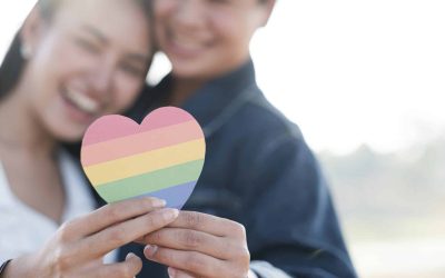 Two Women Holding A Rainbow Colored Heart Representing Pride Month. They’re Considering LGBTQ Estate Planning Needs For Their Future.